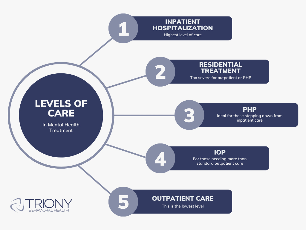 Info graphic showing the levels of care in mental health.