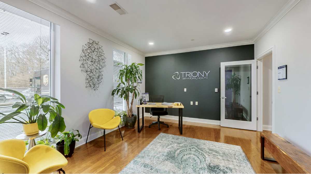 Welcoming space with yellow chair greets you during a Depression Treatment in Nashville at Triony Behavioral Health