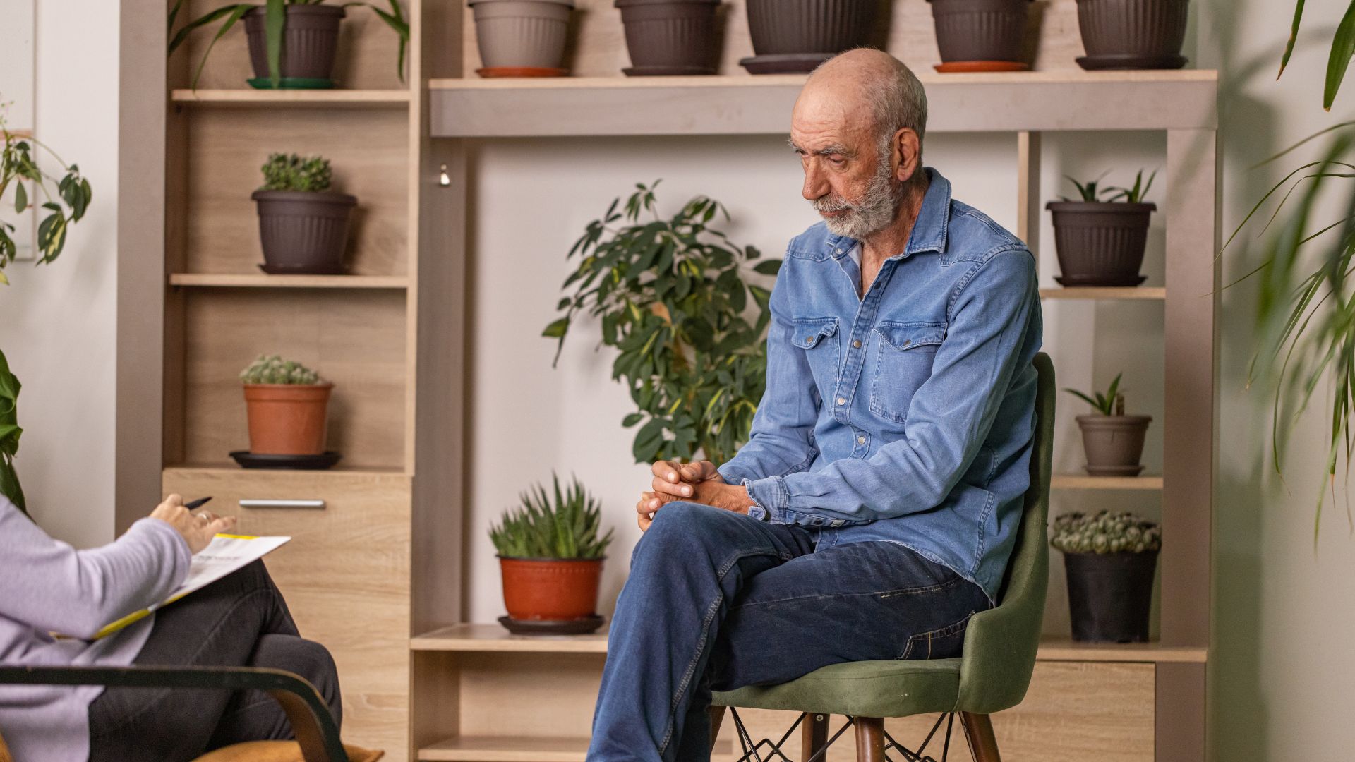 An elder man talking to his counsellor as part of Mental health treatment In Mount Juliet